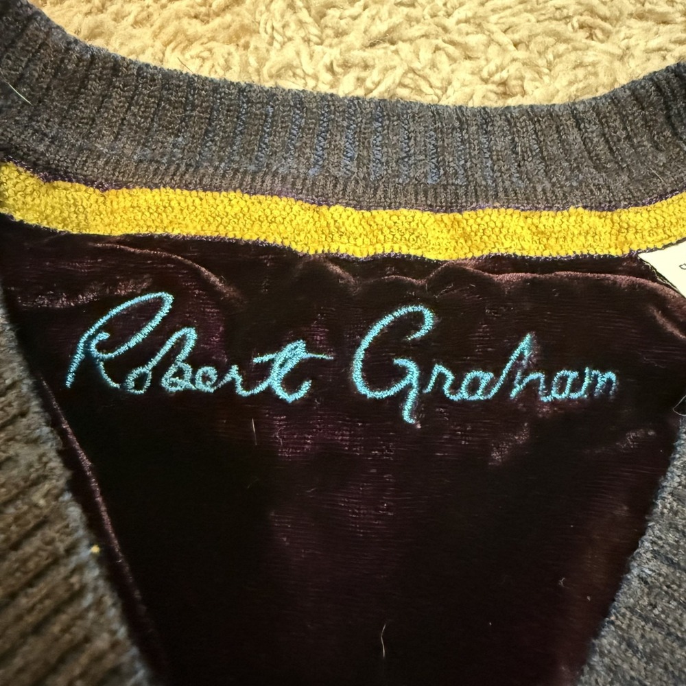 Robert Graham Sweater Mens Large V Neck Classic Fit Knowledge Wisdom Truth Pullo - Picture 2 of 10